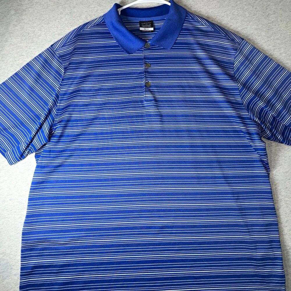 Nike Golf Dri-FIT Mens Polo Shirt XXL Blue/White Striped Short Sleeve Polyester